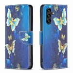 For Samsung Galaxy A14 5G Colored Drawing Pattern Leather Phone Case(Gold Butterfly)