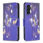 For Samsung Galaxy A14 5G Colored Drawing Pattern Leather Phone Case(Purple Butterfly)