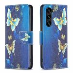 For Samsung Galaxy S23+ 5G Colored Drawing Pattern Leather Phone Case(Gold Butterfly)