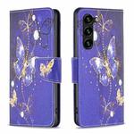 For Samsung Galaxy S23+ 5G Colored Drawing Pattern Leather Phone Case(Purple Butterfly)