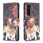 For Samsung Galaxy S23+ 5G Colored Drawing Pattern Leather Phone Case(Flowers Elephant)