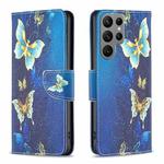 For Samsung Galaxy S23 Ultra 5G Colored Drawing Pattern Leather Phone Case(Gold Butterfly)