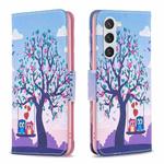 For Samsung Galaxy S23 5G Colored Drawing Pattern Leather Phone Case(Owl)