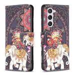 For Samsung Galaxy S23 5G Colored Drawing Pattern Leather Phone Case(Flowers Elephant)