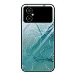 For Xiaomi Poco M4 Marble Pattern Glass Phone Case(Green Ocean)