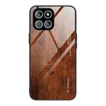 For Honor X8 Wood Grain Glass Phone Case(Dark Brown)