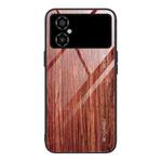 For Xiaomi Poco M4 Wood Grain Glass Phone Case(Coffee)