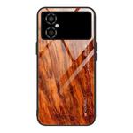 For Xiaomi Poco M4 Wood Grain Glass Phone Case(Light Brown)