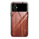 For Xiaomi Poco M5 Wood Grain Glass Phone Case(Coffee)