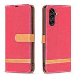 For Samsung Galaxy A14 5G Color Block Denim Texture Leather Phone Case(Red)