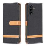 For Samsung Galaxy A14 5G Color Block Denim Texture Leather Phone Case(Black)