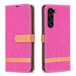 For Samsung Galaxy S23+ 5G Color Block Denim Texture Leather Phone Case(Rose Red)