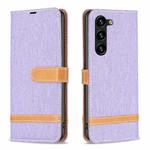 For Samsung Galaxy S23+ 5G Color Block Denim Texture Leather Phone Case(Purple)