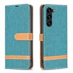For Samsung Galaxy S23+ 5G Color Block Denim Texture Leather Phone Case(Green)