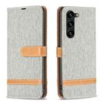 For Samsung Galaxy S23+ 5G Color Block Denim Texture Leather Phone Case(Grey)