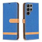 For Samsung Galaxy S23 Ultra 5G Color Block Denim Texture Leather Phone Case(Royal Blue)
