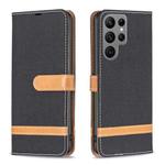 For Samsung Galaxy S23 Ultra 5G Color Block Denim Texture Leather Phone Case(Black)