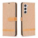 For Samsung Galaxy S23 5G Color Block Denim Texture Leather Phone Case(Brown)