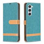 For Samsung Galaxy S23 5G Color Block Denim Texture Leather Phone Case(Green)