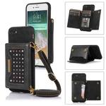 For iPhone 6/6s Three-fold RFID Leather Phone Case with Lanyard(Black)