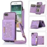 For iPhone 6/6s Three-fold RFID Leather Phone Case with Lanyard(Purple)