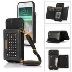 For iPhone 7/8/SE 2020/SE 2022 Three-fold RFID Leather Phone Case with Lanyard(Black)