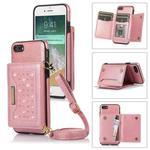 For iPhone 7/8/SE 2020/SE 2022 Three-fold RFID Leather Phone Case with Lanyard(Rose Gold)