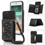 For iPhone 7 Plus/8 Plus Three-fold RFID Leather Phone Case with Lanyard(Black)