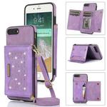 For iPhone 7 Plus/8 Plus Three-fold RFID Leather Phone Case with Lanyard(Purple)