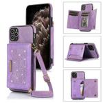 For iPhone 11 Pro Max Three-fold RFID Leather Phone Case with Lanyard(Purple)