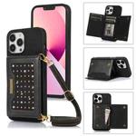 For iPhone 14 Pro Max Three-fold RFID Leather Phone Case with Lanyard(Black)