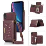 For iPhone XR Three-fold RFID Leather Phone Case with Lanyard(Red)
