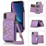 For iPhone XS Max Three-fold RFID Leather Phone Case with Lanyard(Purple)