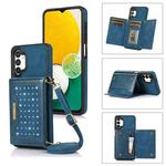 For Samsung Galaxy A13 4G/A13 5G Three-fold RFID Leather Phone Case with Lanyard(Blue)