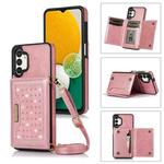 For Samsung Galaxy A13 4G/A13 5G Three-fold RFID Leather Phone Case with Lanyard(Rose Gold)