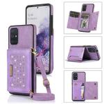 For Samsung Galaxy A51 4G Three-fold RFID Leather Phone Case with Lanyard(Purple)