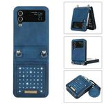 For Samsung Galaxy Z Flip4 Three-fold RFID Leather Phone Case with Lanyard(Blue)