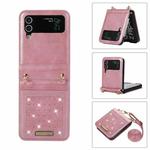 For Samsung Galaxy Z Flip4 Three-fold RFID Leather Phone Case with Lanyard(Rose Gold)