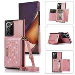 For Samsung Galaxy Note20 Ultra Three-fold RFID Leather Phone Case with Lanyard(Rose Gold)
