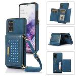 For Samsung Galaxy S20 FE Three-fold RFID Leather Phone Case with Lanyard(Blue)