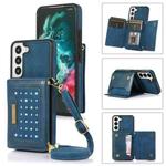 For Samsung Galaxy S22 Three-fold RFID Leather Phone Case with Lanyard(Blue)