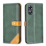 For OPPO A17 Color Matching Double Sewing Thread Leather Phone Case(Green)