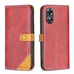 For OPPO A17 Color Matching Double Sewing Thread Leather Phone Case(Red)