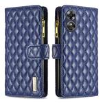 For OPPO A17 Diamond Lattice Zipper Wallet Leather Flip Phone Case(Blue)