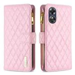 For OPPO A17 Diamond Lattice Zipper Wallet Leather Flip Phone Case(Pink)