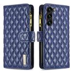 For Samsung Galaxy S23+ 5G Diamond Lattice Zipper Wallet Leather Flip Phone Case(Blue)