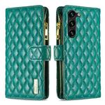 For Samsung Galaxy S23+ 5G Diamond Lattice Zipper Wallet Leather Flip Phone Case(Green)