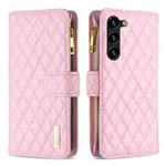 For Samsung Galaxy S23+ 5G Diamond Lattice Zipper Wallet Leather Flip Phone Case(Pink)