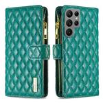 For Samsung Galaxy S23 Ultra 5G Diamond Lattice Zipper Wallet Leather Flip Phone Case(Green)