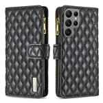 For Samsung Galaxy S23 Ultra 5G Diamond Lattice Zipper Wallet Leather Flip Phone Case(Black)